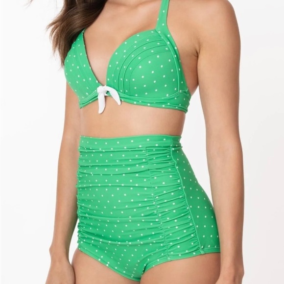 1950s Vintage Style Green and White Polka Dot Bikini - Picture 1 of 5